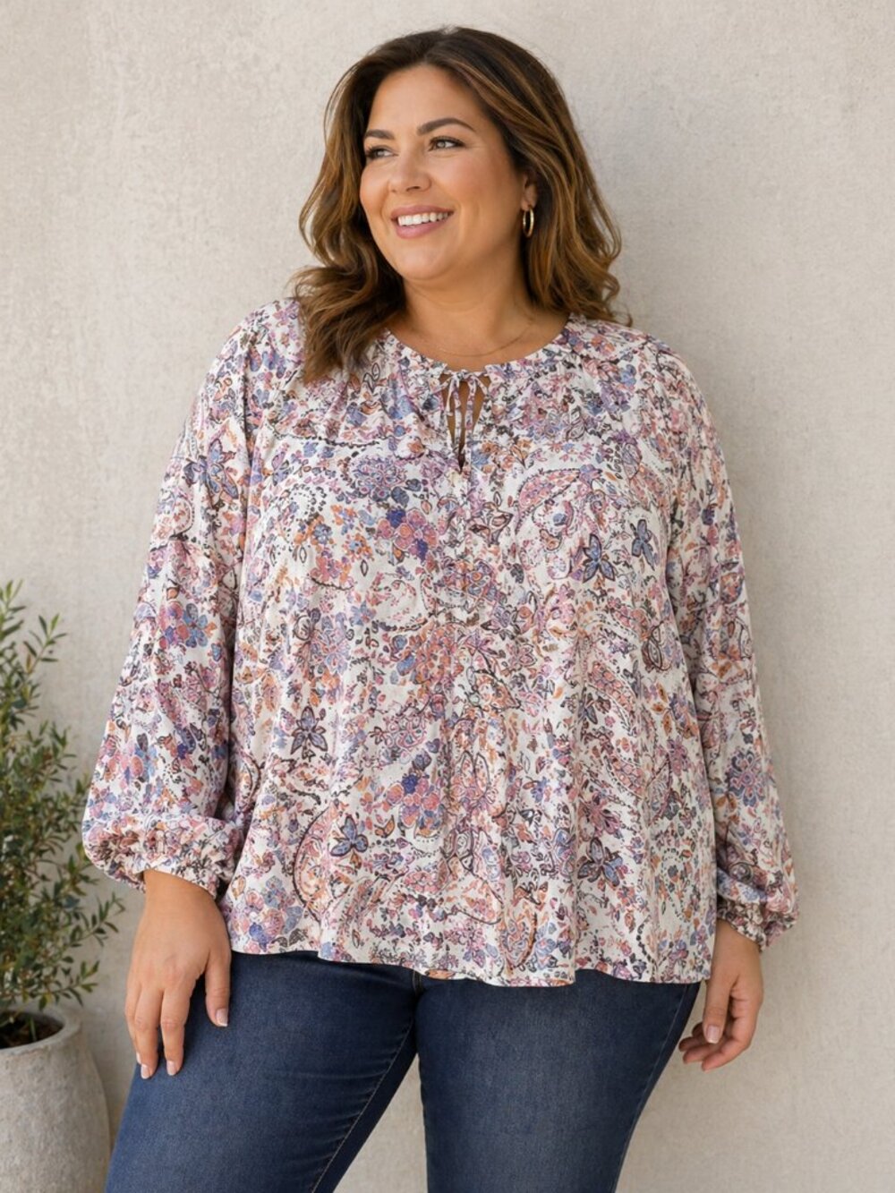Adyson Parker Blouse Top Womens Plus Size 2X Paisley Floral Pastel